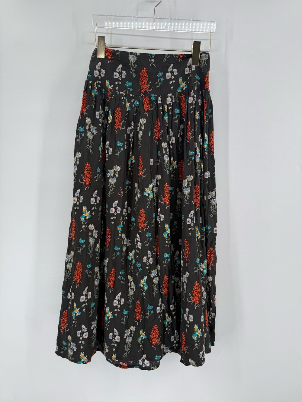 NATURAL LIFE Charcoal Floral Midi Skirt Sz S Cottage Boho Dark Romantic Fairy - Picture 2 of 5